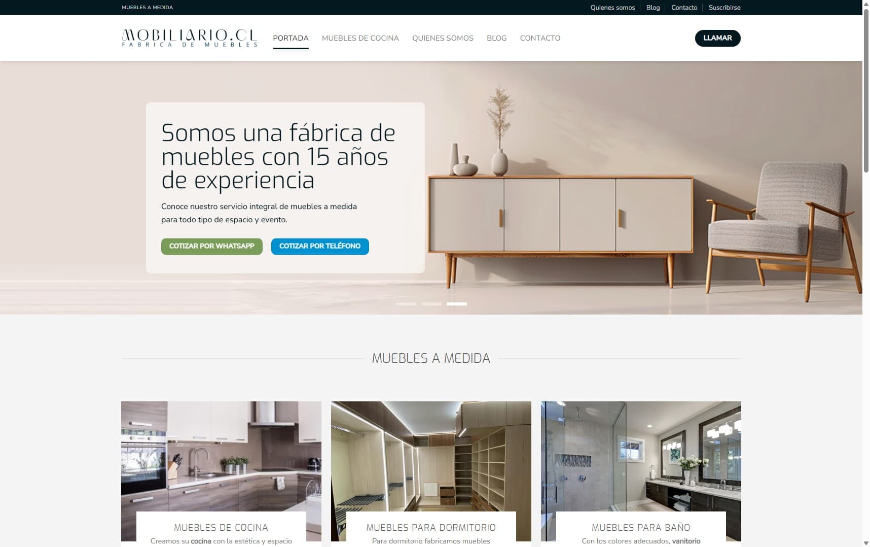 Portada de mobiliario.cl, fábrica de muebles de cocina a medida