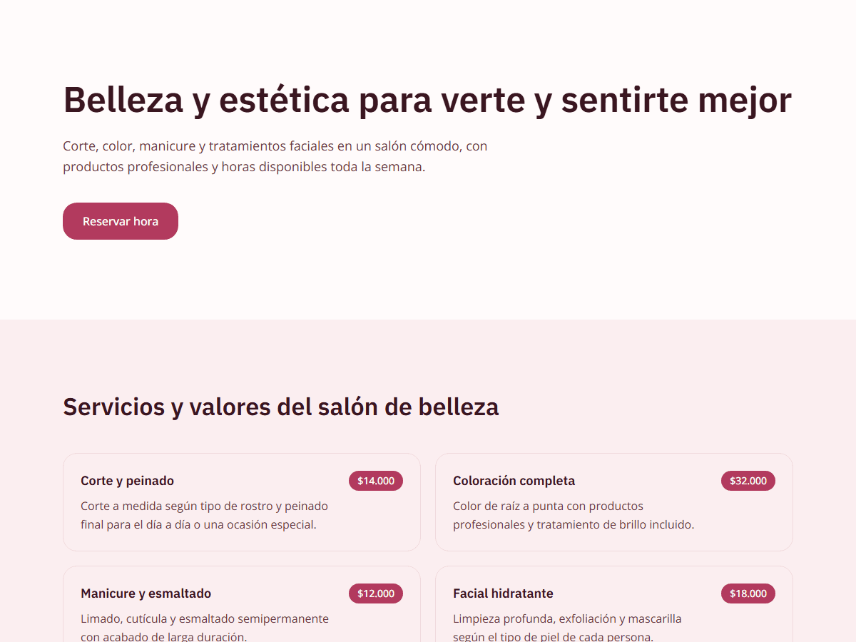 Ejemplo de página web para belleza y estética