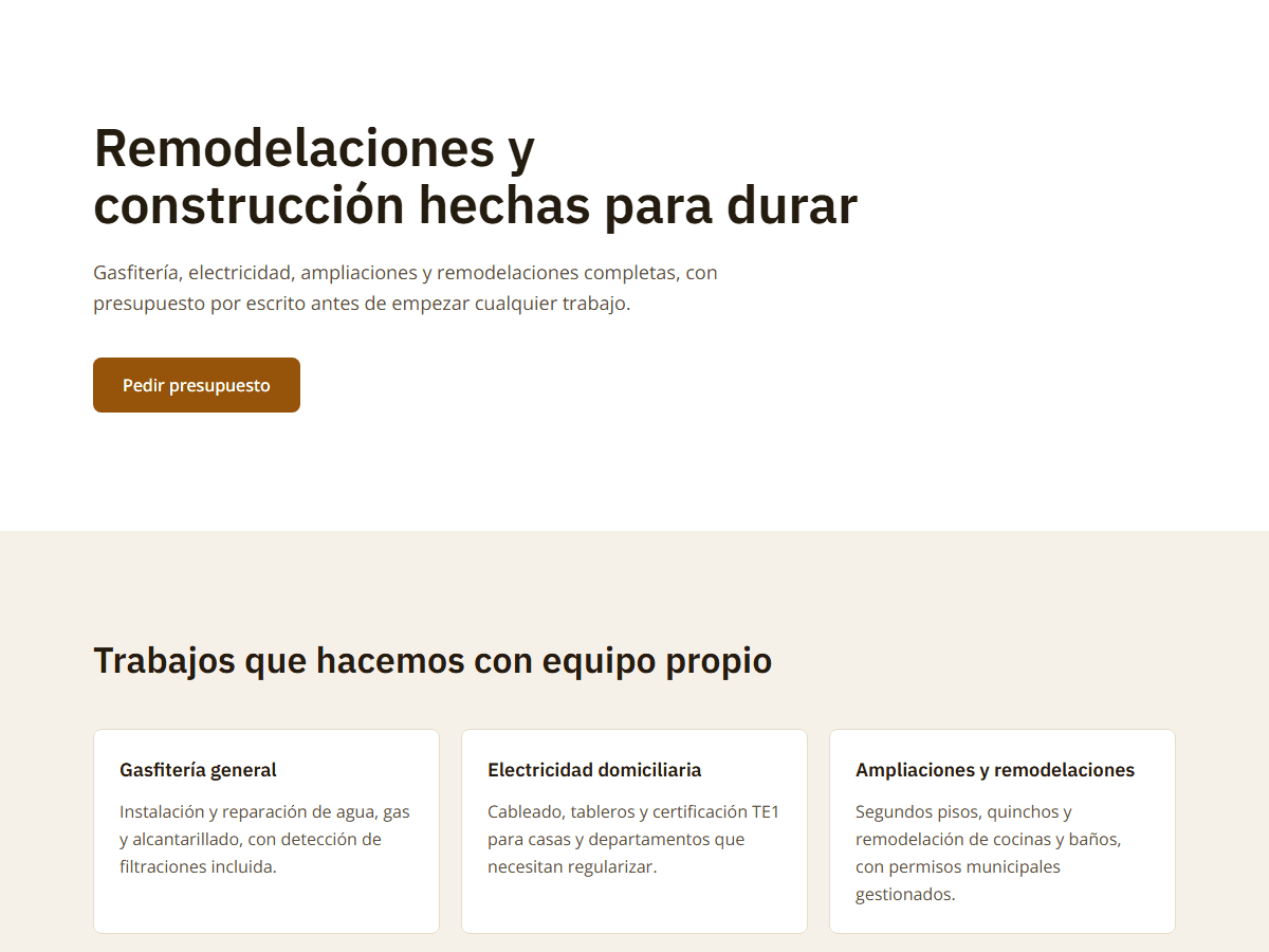 Ejemplo de página web para oficios y construcción