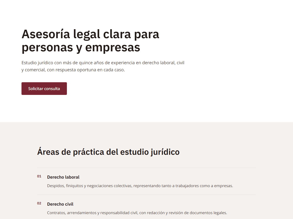 Ejemplo de página web para servicios profesionales