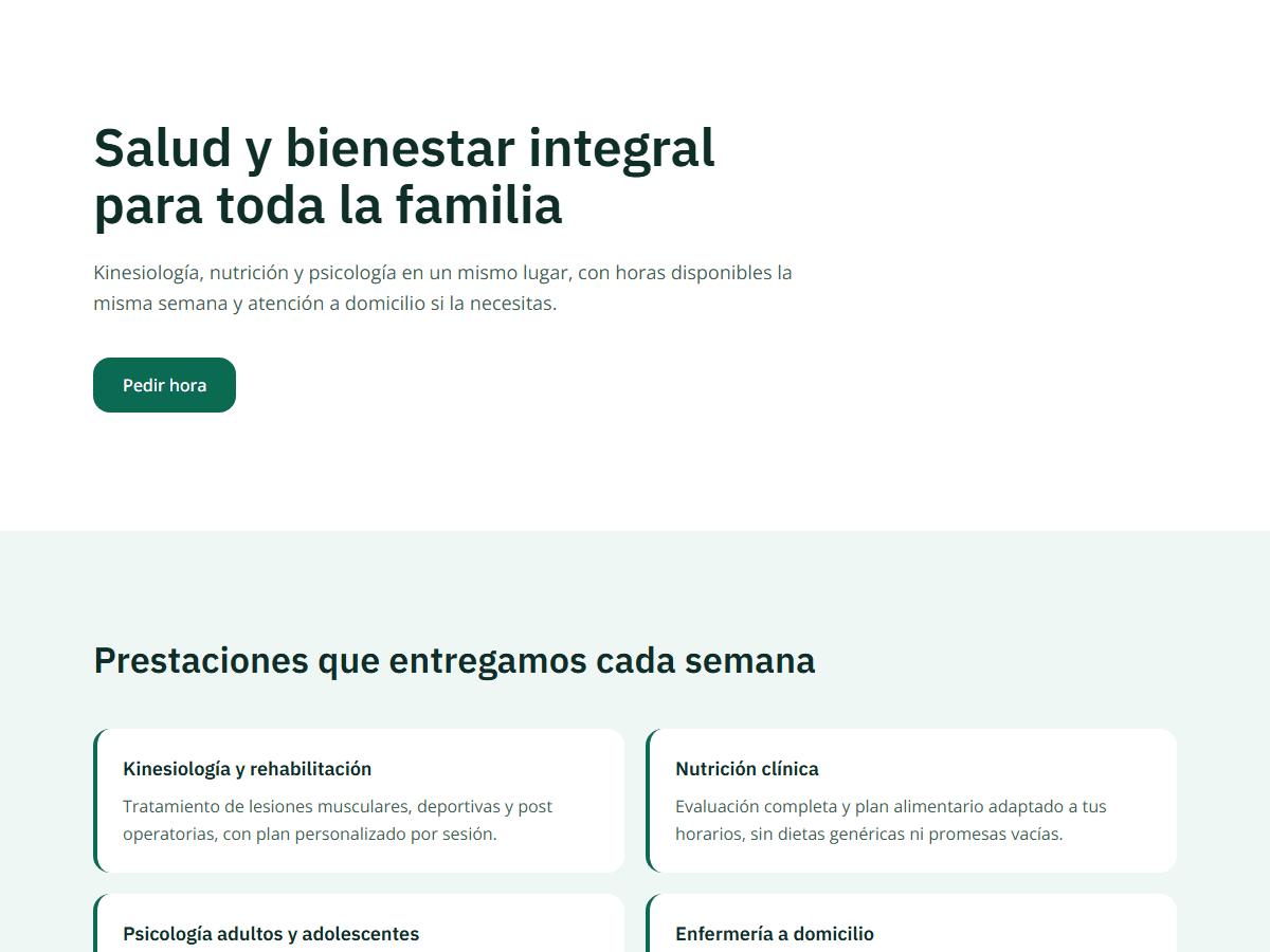Ejemplo de página web para salud y bienestar