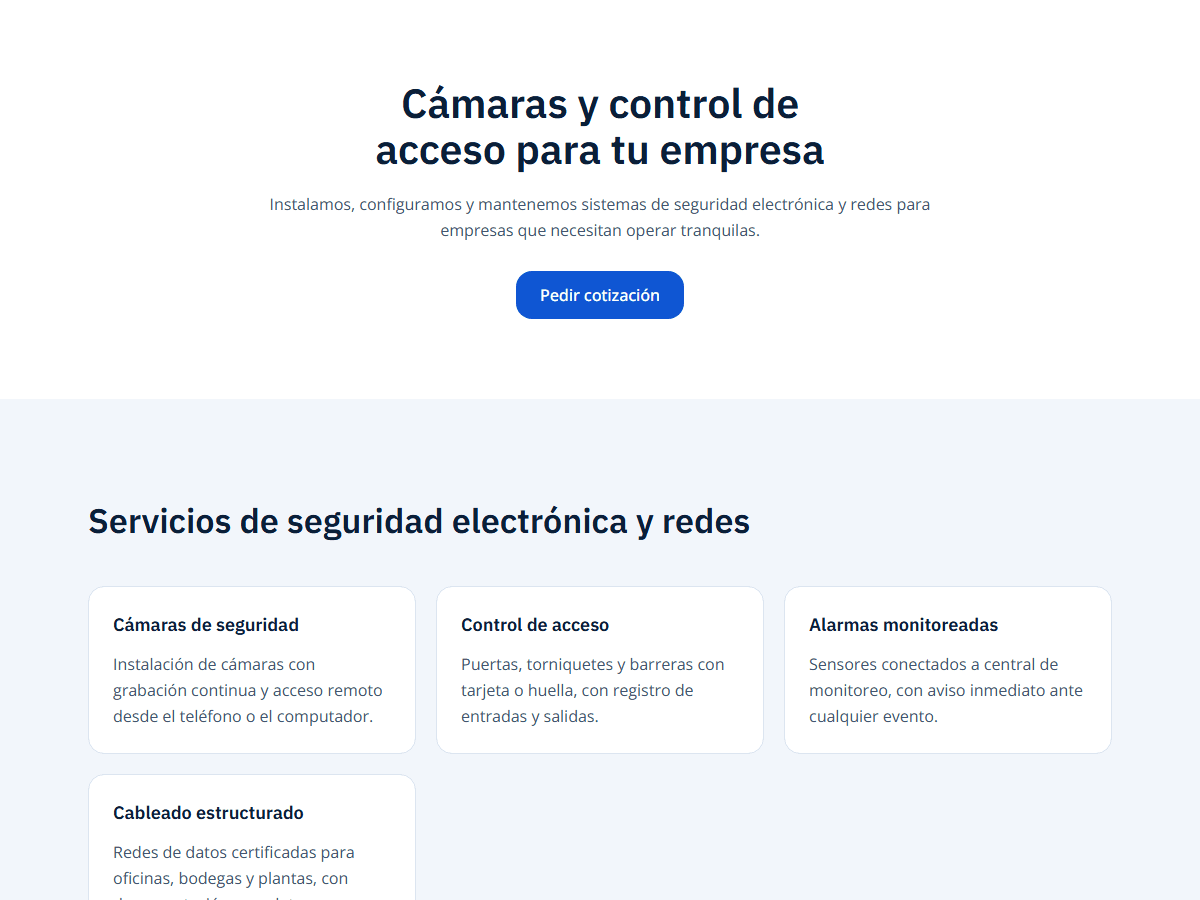Ejemplo de página web para seguridad electrónica y redes
